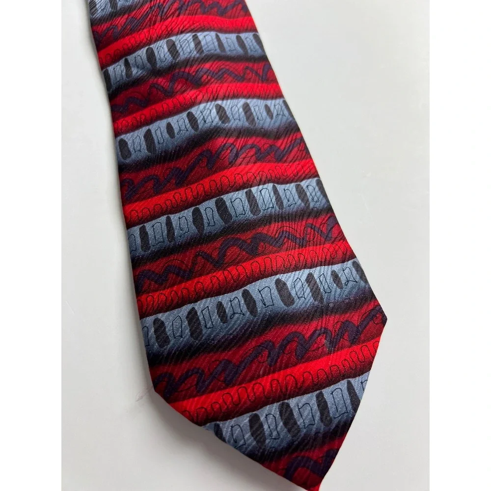 J. Garcia Silk‎ Tie Mens One Size Red Grey Nevsky Collection 14 Abstract Art D12